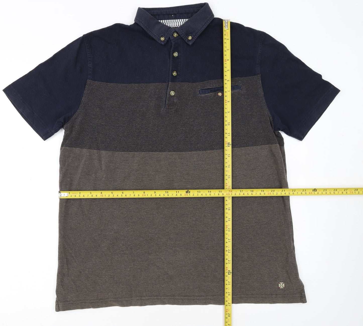 White Stuff Men's Blue Colourblock Cotton Polo Shirt Medium