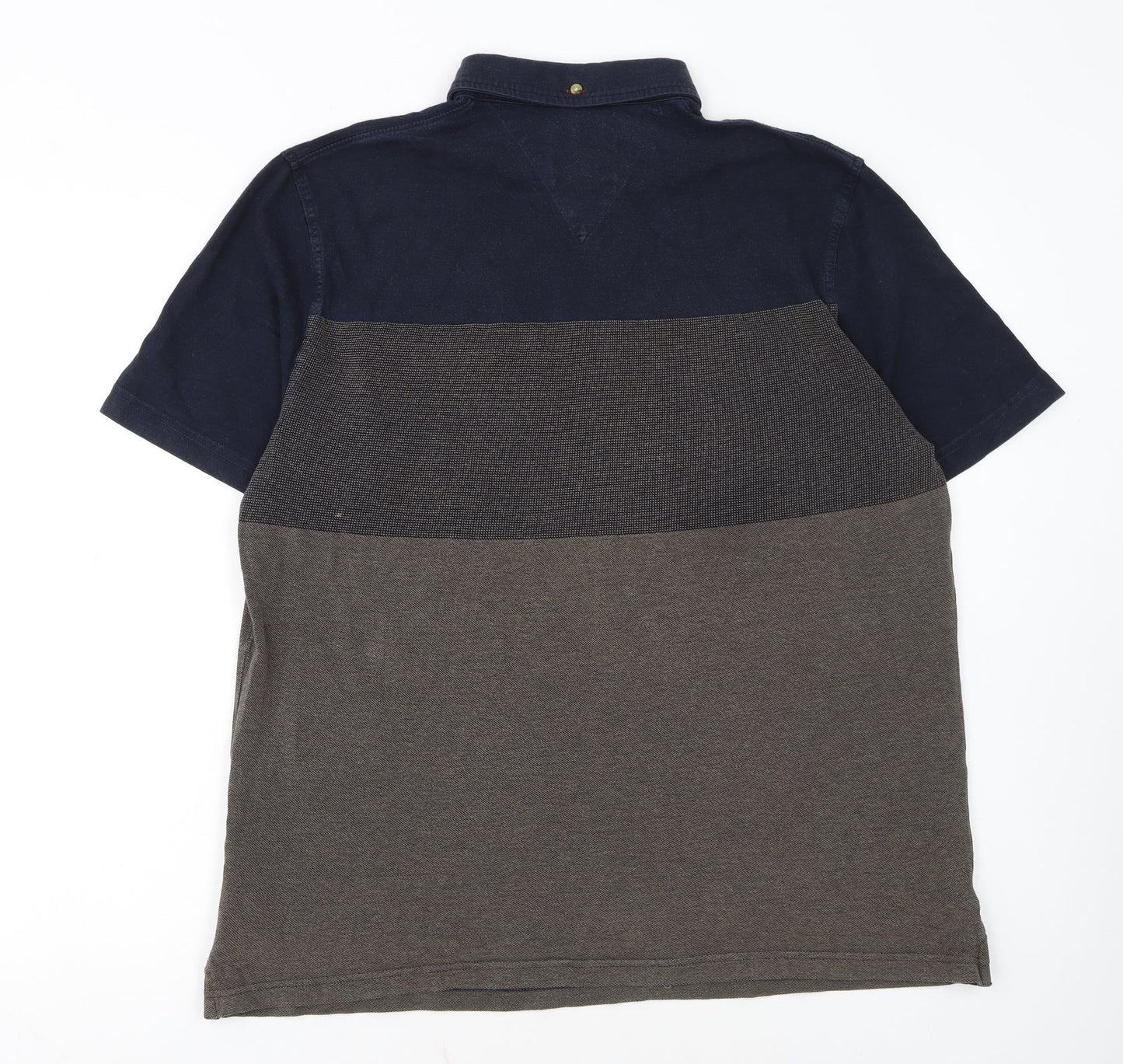 White Stuff Men's Blue Colourblock Cotton Polo Shirt Medium