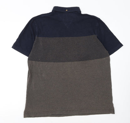 White Stuff Men's Blue Colourblock Cotton Polo Shirt Medium