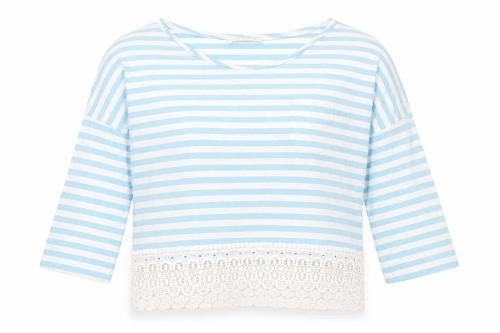 Marks & Spencer Women’s Blue Striped Cropped 3/4 Sleeve T-Shirt Size 12