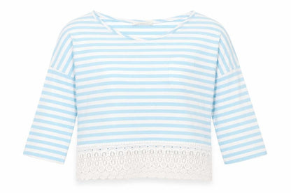 Marks & Spencer Women’s Blue Striped Cropped 3/4 Sleeve T-Shirt Size 12