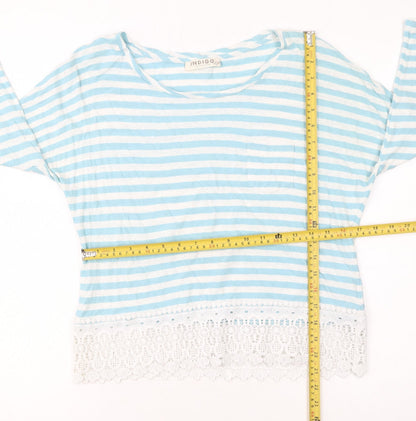 Marks and Spencer Women’s Blue Striped Cropped 3/4 Sleeve T-Shirt Size 12