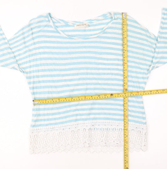 Marks and Spencer Women’s Blue Striped Cropped 3/4 Sleeve T-Shirt Size 12