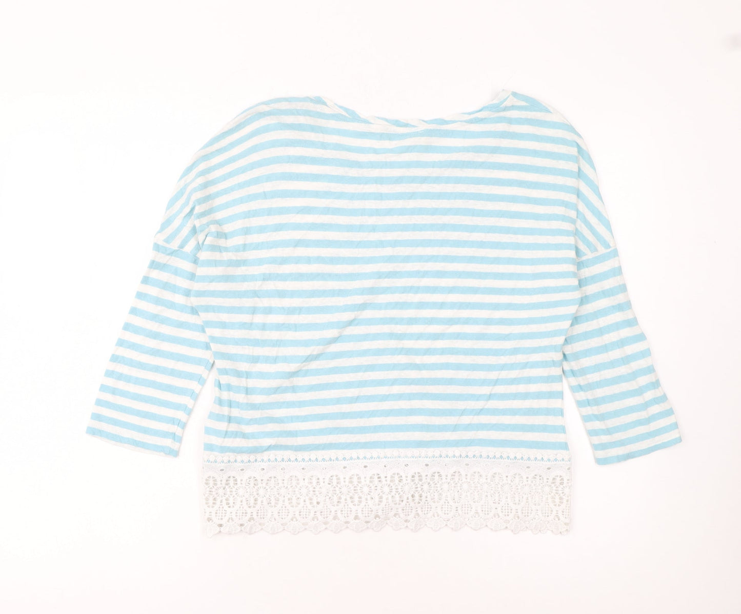 Marks and Spencer Women’s Blue Striped Cropped 3/4 Sleeve T-Shirt Size 12