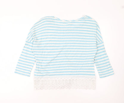 Marks and Spencer Women’s Blue Striped Cropped 3/4 Sleeve T-Shirt Size 12