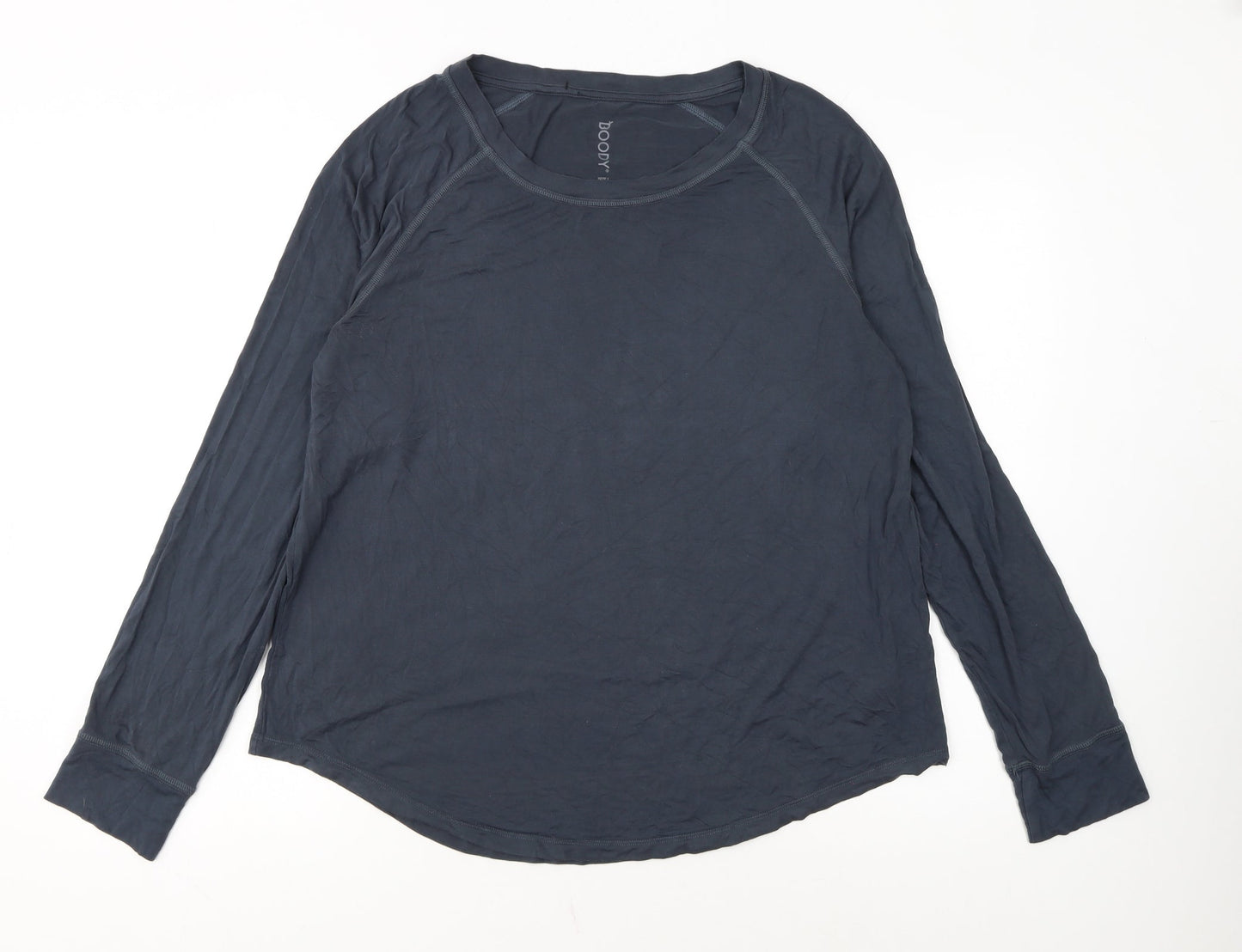 Boody Womens Blue Long Sleeve Basic Bamboo Jersey Top Size L