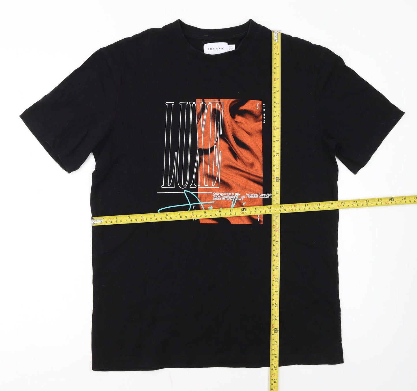 Topman Men's Black Graphic Luxe Crew Neck T-Shirt Size XS