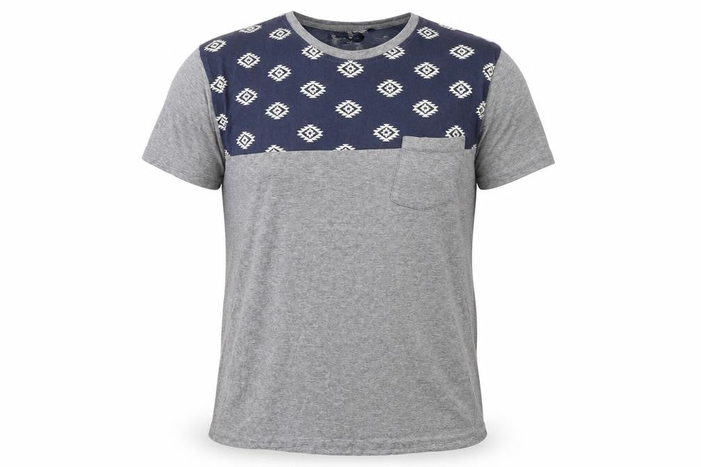 Brave Soul Men's Grey Aztec Panel Crew Neck T-Shirt Size M Regular Fit