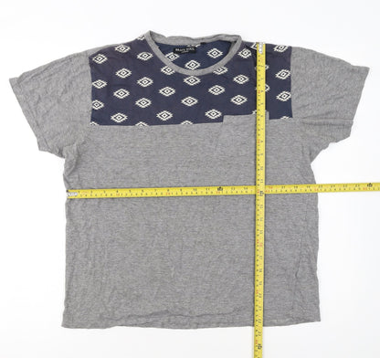 Brave Soul Men's Grey Aztec Panel Crew Neck T-Shirt Size M Regular Fit