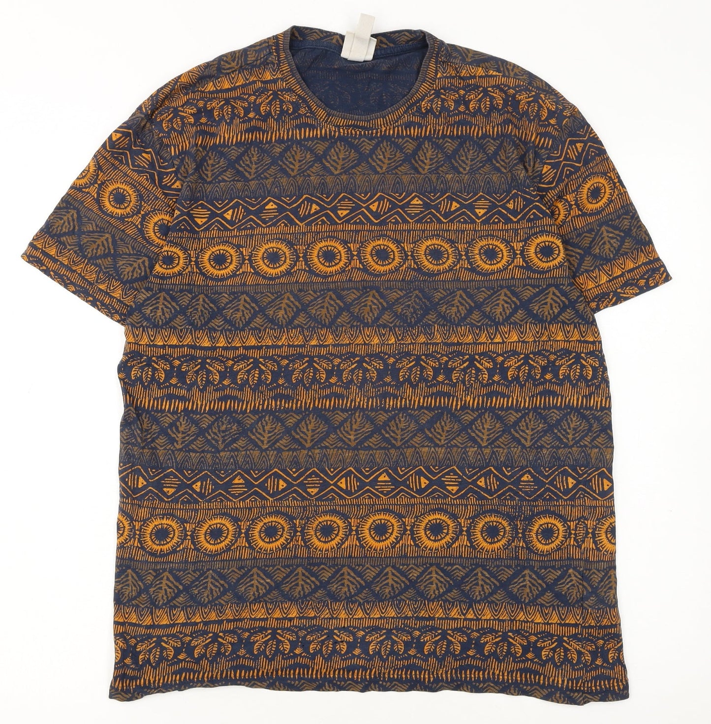 H&M Men’s Blue Aztec Print Cotton Crew Neck T-Shirt Size S