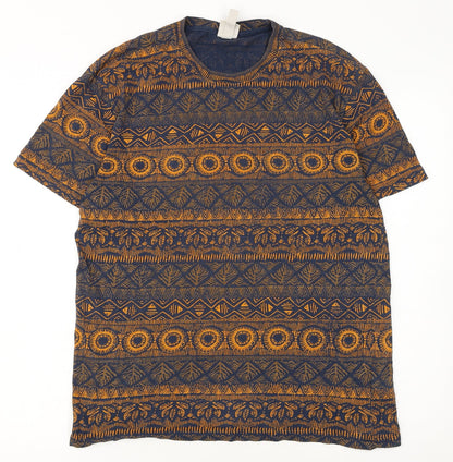 H&M Men’s Blue Aztec Print Cotton Crew Neck T-Shirt Size S