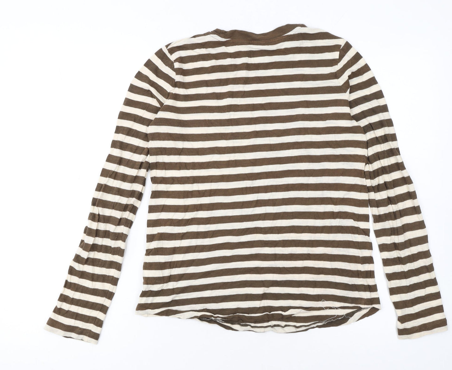 Jigsaw Womens Brown Striped Long Sleeve Cotton T-Shirt XS