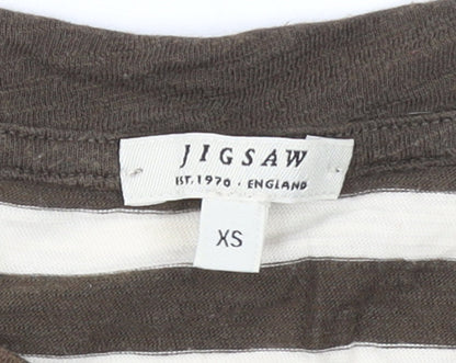 Jigsaw Womens Brown Striped Long Sleeve Cotton T-Shirt XS