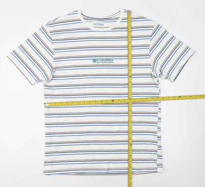 Columbia Men’s White Striped Cotton Crew Neck T-Shirt Size L