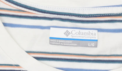 Columbia Men’s White Striped Cotton Crew Neck T-Shirt Size L