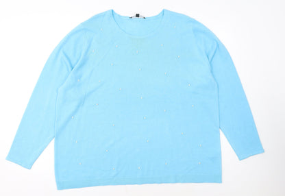 Zove Knitwear Women Blue Beaded Crew Neck Acrylic Jumper Size 20