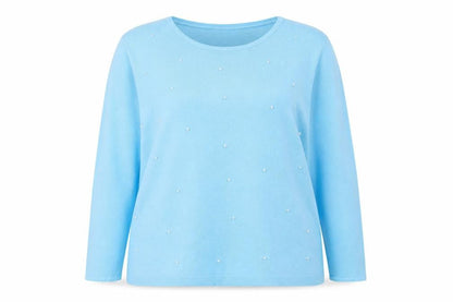 Zove Knitwear Women Blue Beaded Crew Neck Acrylic Jumper Size 20