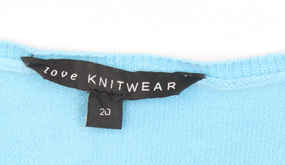Zove Knitwear Women Blue Beaded Crew Neck Acrylic Jumper Size 20