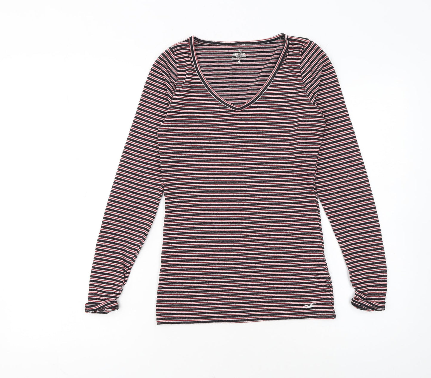 Hollister Womens Multicoloured Striped V-Neck Long Sleeve T-Shirt XS