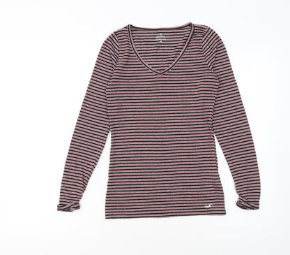Hollister Womens Multicoloured Striped V-Neck Long Sleeve T-Shirt XS
