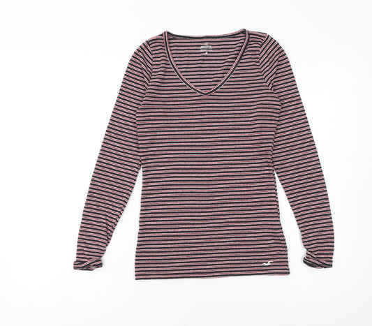 Hollister Womens Multicoloured Striped V-Neck Long Sleeve T-Shirt XS