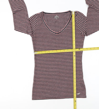 Hollister Womens Multicoloured Striped V-Neck Long Sleeve T-Shirt XS