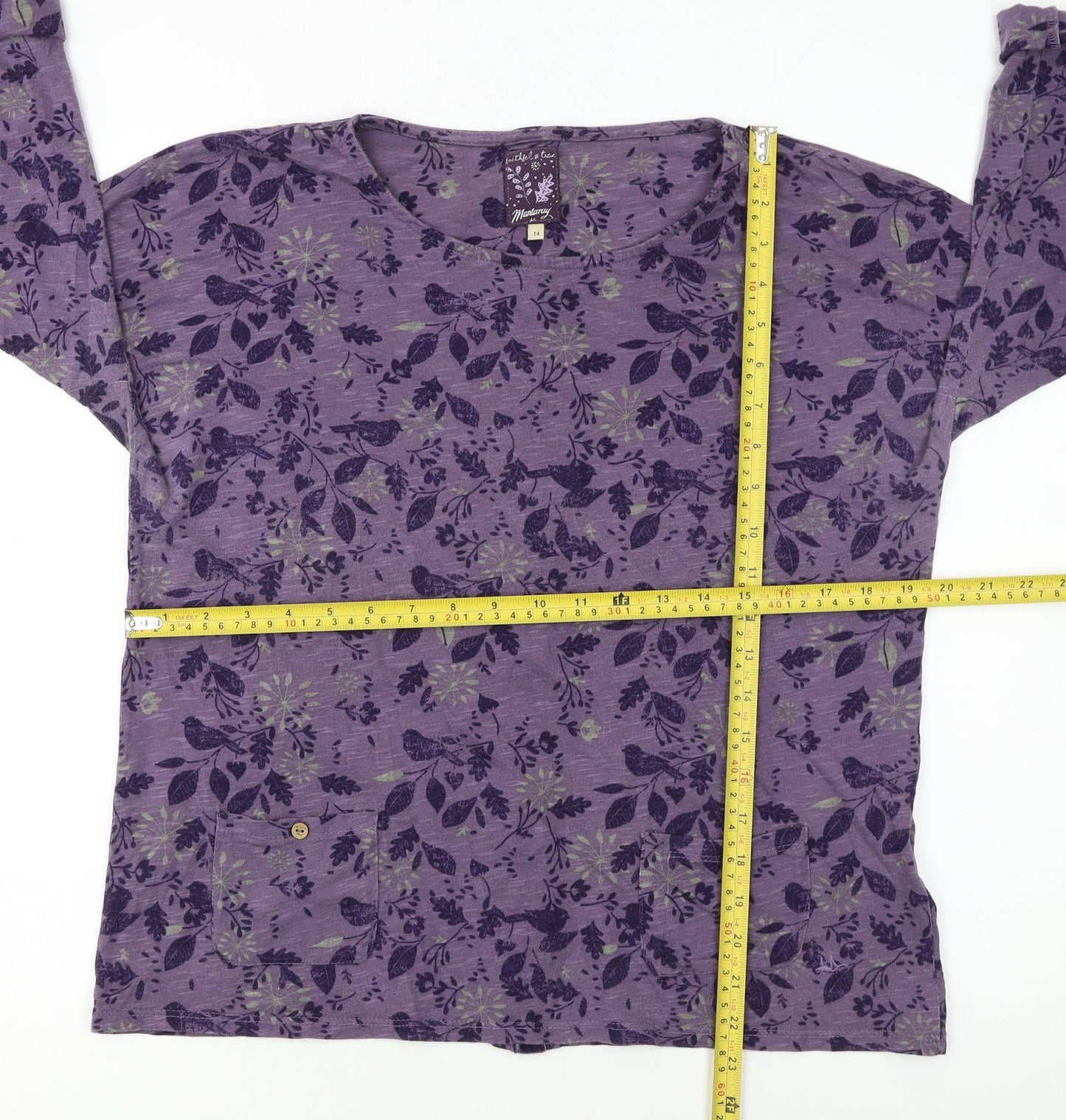 Mantaray Womens Purple Floral Cotton Tunic Blouse Size 14