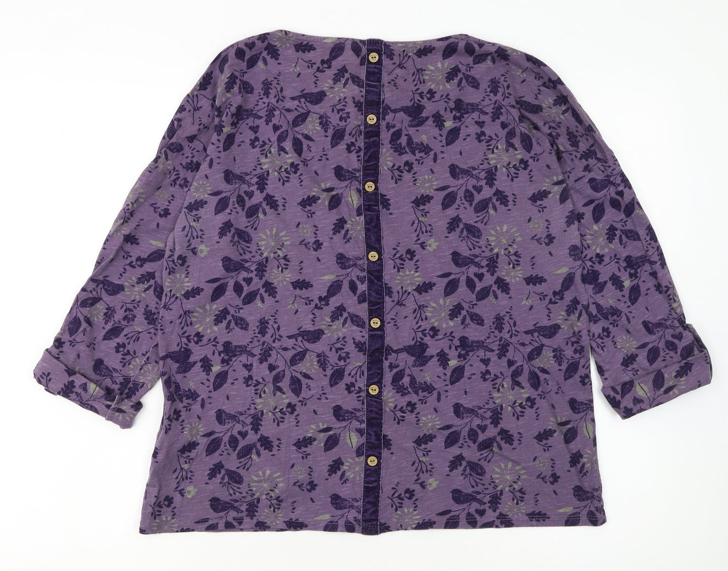 Mantaray Womens Purple Floral Cotton Tunic Blouse Size 14