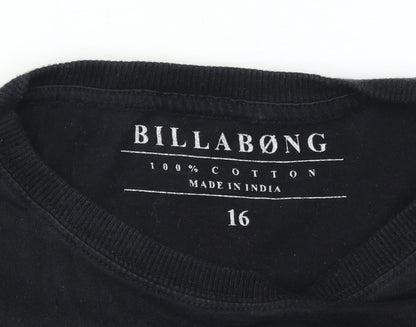 Billabong Boys Black Graphic Skull T-Shirt 16 Years 100% Cotton