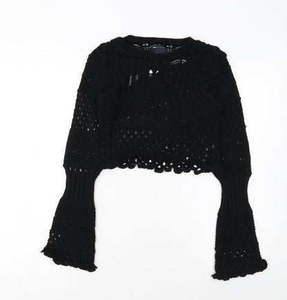 ASOS DESIGN Women's Black Crochet Long Sleeve Pullover Jumper Size 8