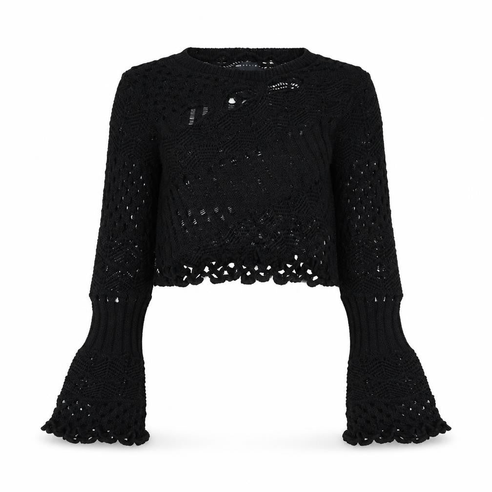 ASOS DESIGN Women's Black Crochet Long Sleeve Pullover Jumper Size 8
