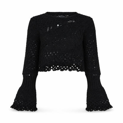 ASOS DESIGN Women's Black Crochet Long Sleeve Pullover Jumper Size 8