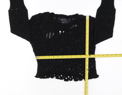 ASOS DESIGN Women's Black Crochet Long Sleeve Pullover Jumper Size 8