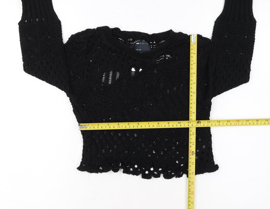 ASOS DESIGN Women's Black Crochet Long Sleeve Pullover Jumper Size 8