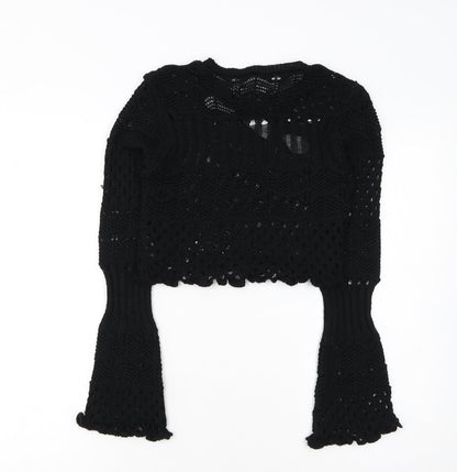ASOS DESIGN Women's Black Crochet Long Sleeve Pullover Jumper Size 8
