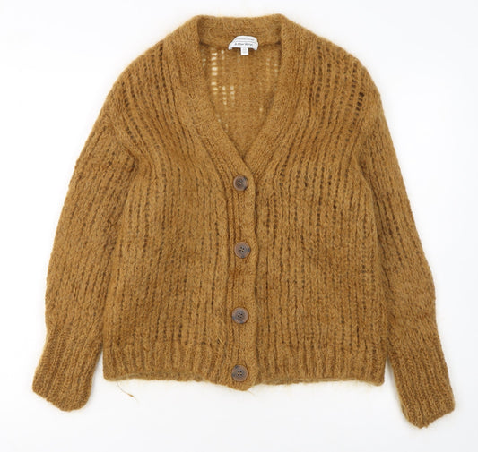 & Other Stories Women Brown XS Chunky Knit Mohair Wool Cardigan