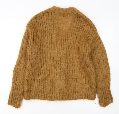 & Other Stories Women Brown XS Chunky Knit Mohair Wool Cardigan
