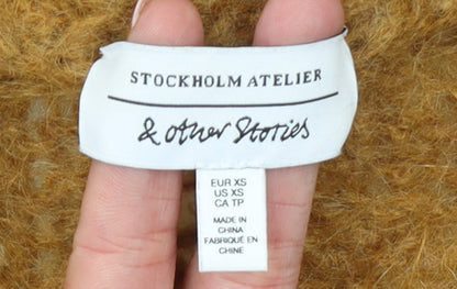 & Other Stories Women Brown XS Chunky Knit Mohair Wool Cardigan