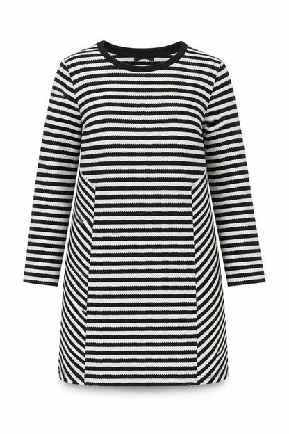 Topshop Women’s Black White Stripe Shift Dress Size 10 Knit Long Sleeve