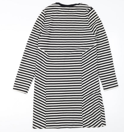 Topshop Women’s Black White Stripe Shift Dress Size 10 Knit Long Sleeve