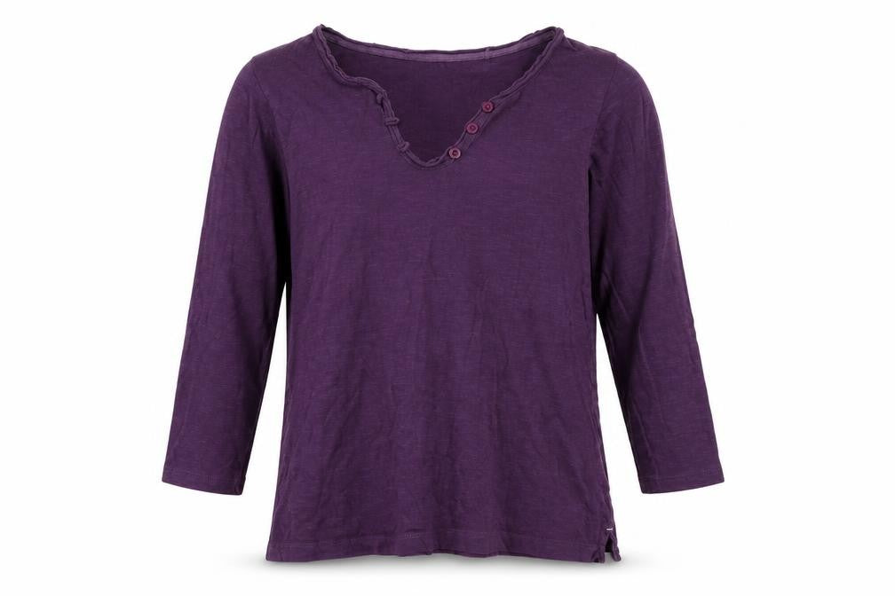 FatFace Women’s Purple 3/4 Sleeve Organic Cotton Henley T-Shirt UK 6