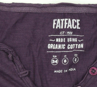 FatFace Women’s Purple 3/4 Sleeve Organic Cotton Henley T-Shirt UK 6
