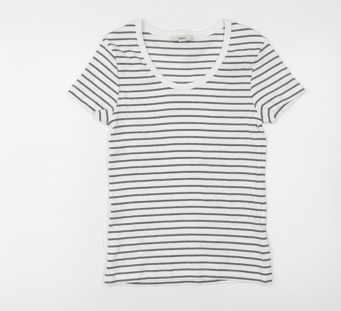 Marks and Spencer Women’s White Striped Cotton T-Shirt Size 10