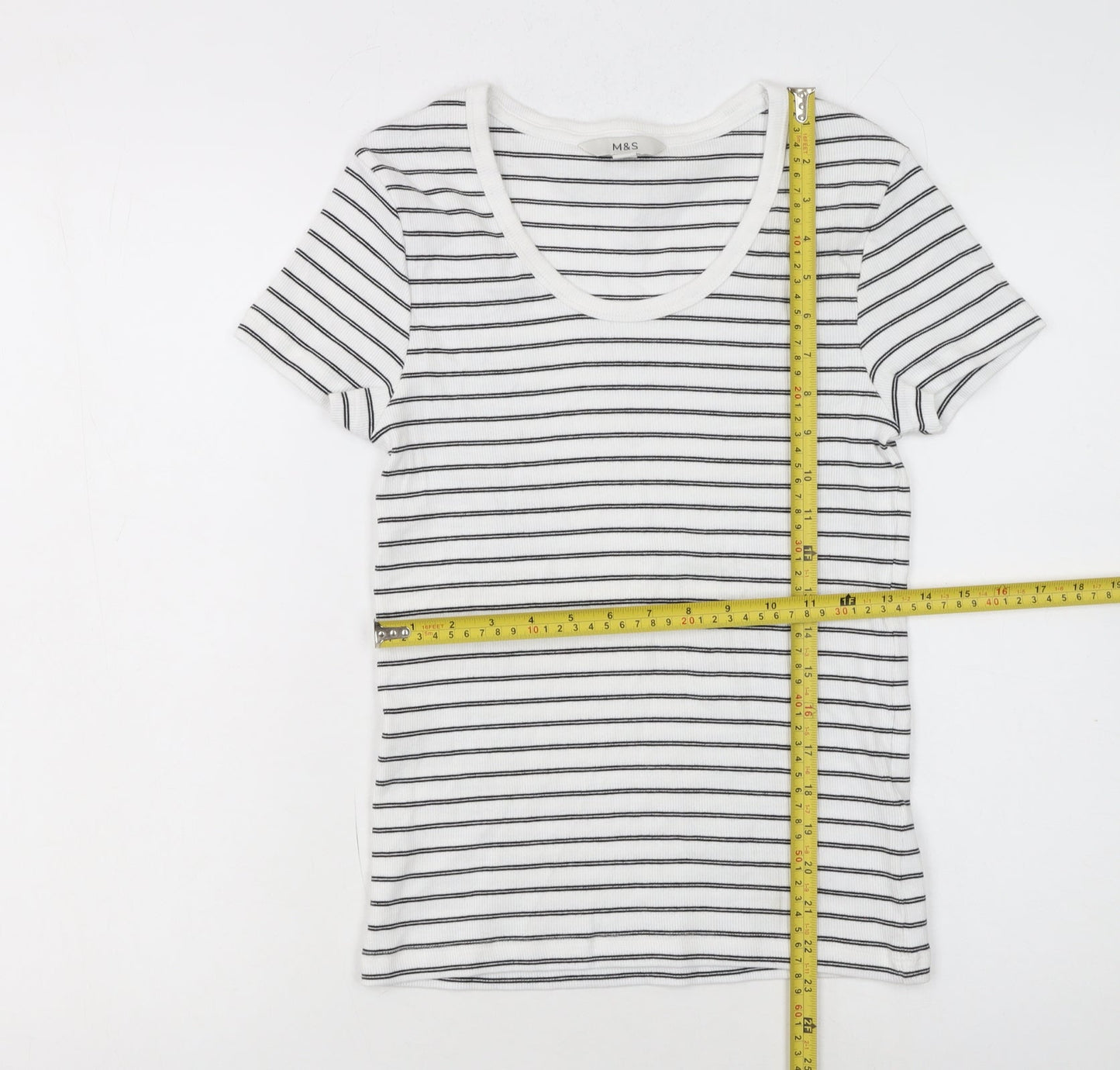 Marks and Spencer Women’s White Striped Cotton T-Shirt Size 10