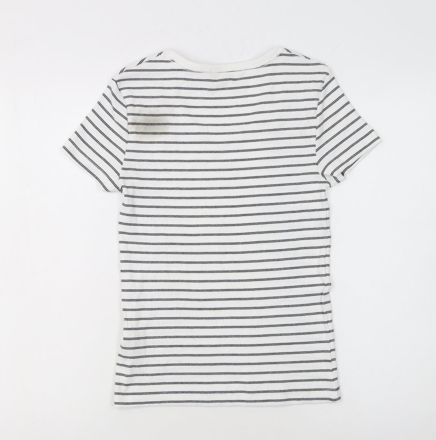 Marks and Spencer Women’s White Striped Cotton T-Shirt Size 10