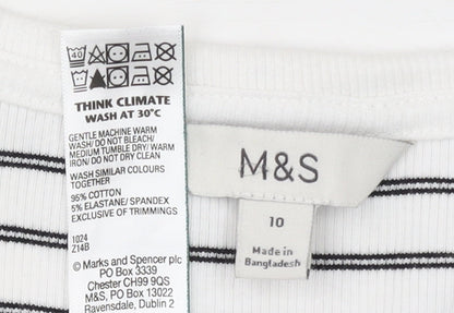 Marks and Spencer Women’s White Striped Cotton T-Shirt Size 10