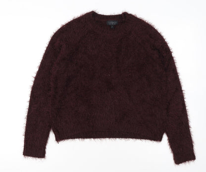 Topshop Women Brown Fluffy Knit Cropped Long Sleeve Jumper UK 8