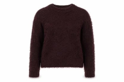 Topshop Women Brown Fluffy Knit Cropped Long Sleeve Jumper UK 8
