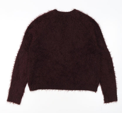 Topshop Women Brown Fluffy Knit Cropped Long Sleeve Jumper UK 8
