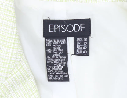Episode Women’s Ivory Check Wool Silk Blazer Jacket UK 12